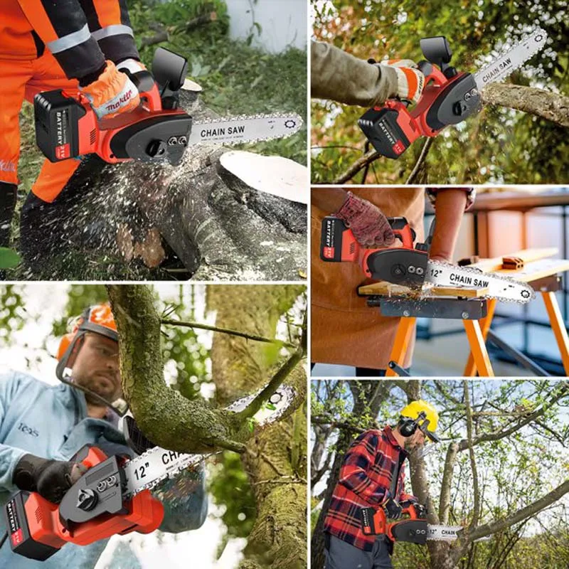 Electric Chain Saw Set Cordless Brushless Wood Cutting Saw Chainsaw 12 in Chainsaw with Battery and Charger Double Chain 900W