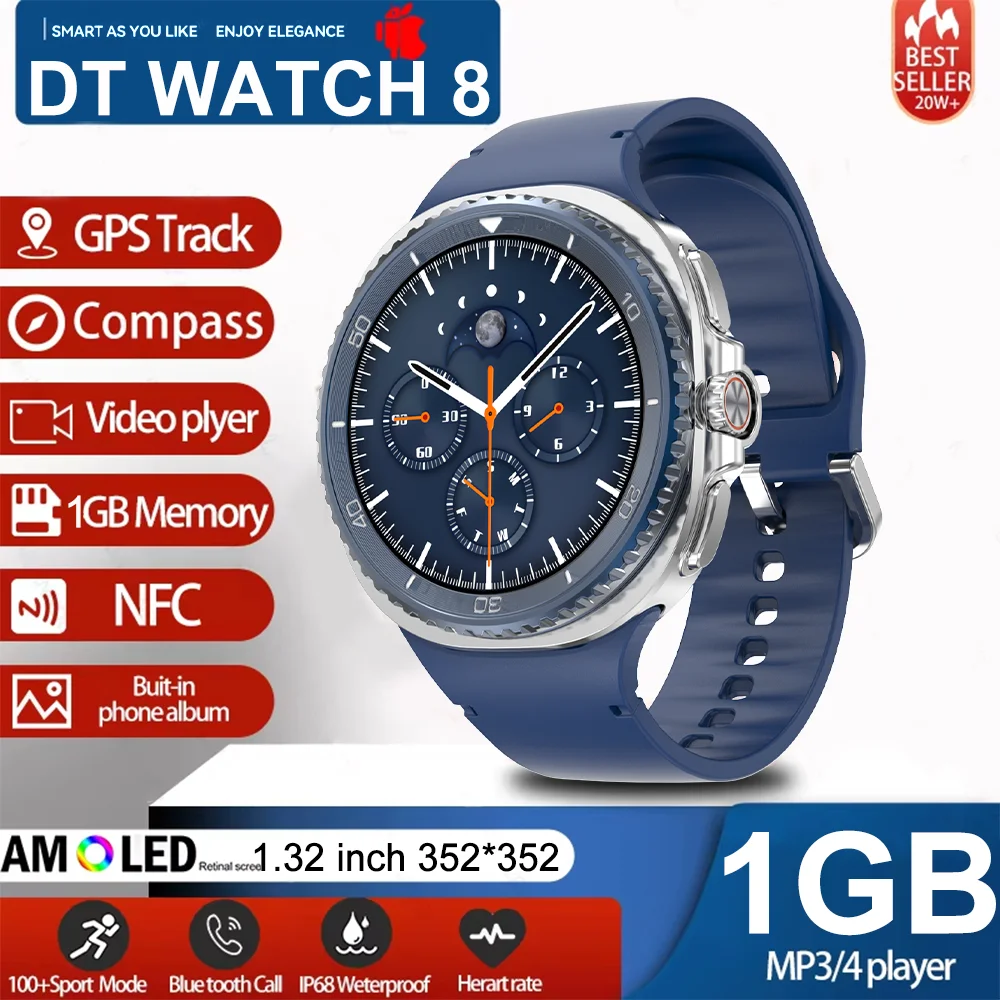 

New Style DT Watch 8 GPS NFC SmartWatch Men Women HD AMOLED Screen Heart Rate Bluetooth Call IP68 Waterproof Smart Watch Ultra