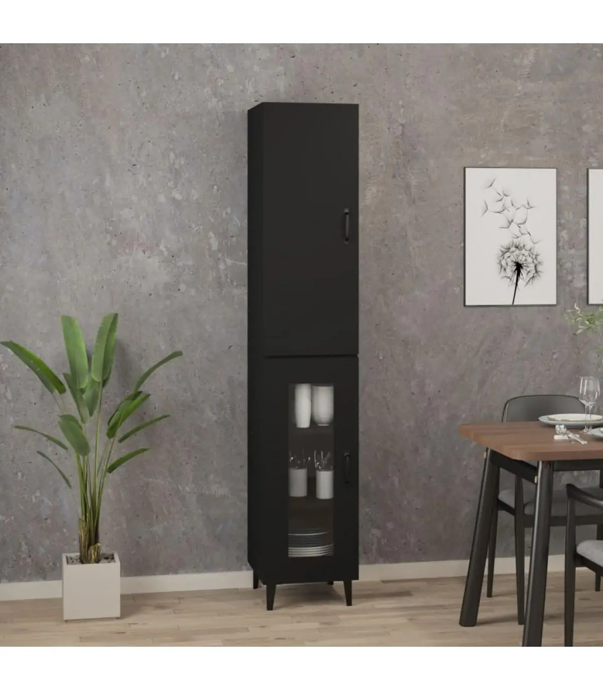 34,5x34x180 cm black plywood sideboard