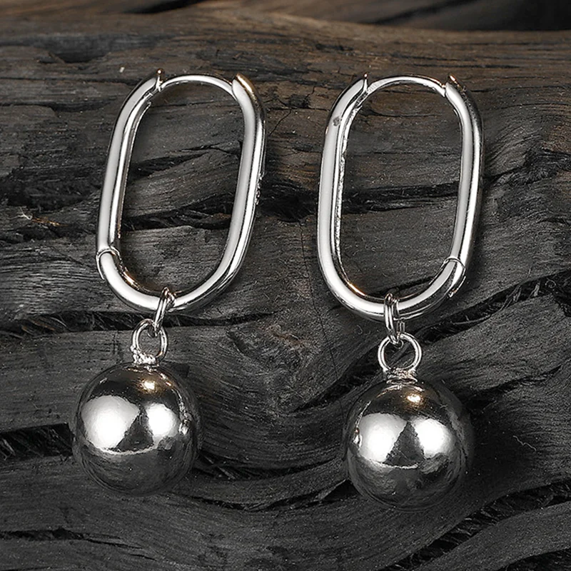 Boucles d'oreilles à aiguille en argent 925 pour femmes, timbre minimaliste, poignées à boule ronde, cerceaux d'oreille amovibles, goutte d'oreille pendante, accessoires de joaillerie fine