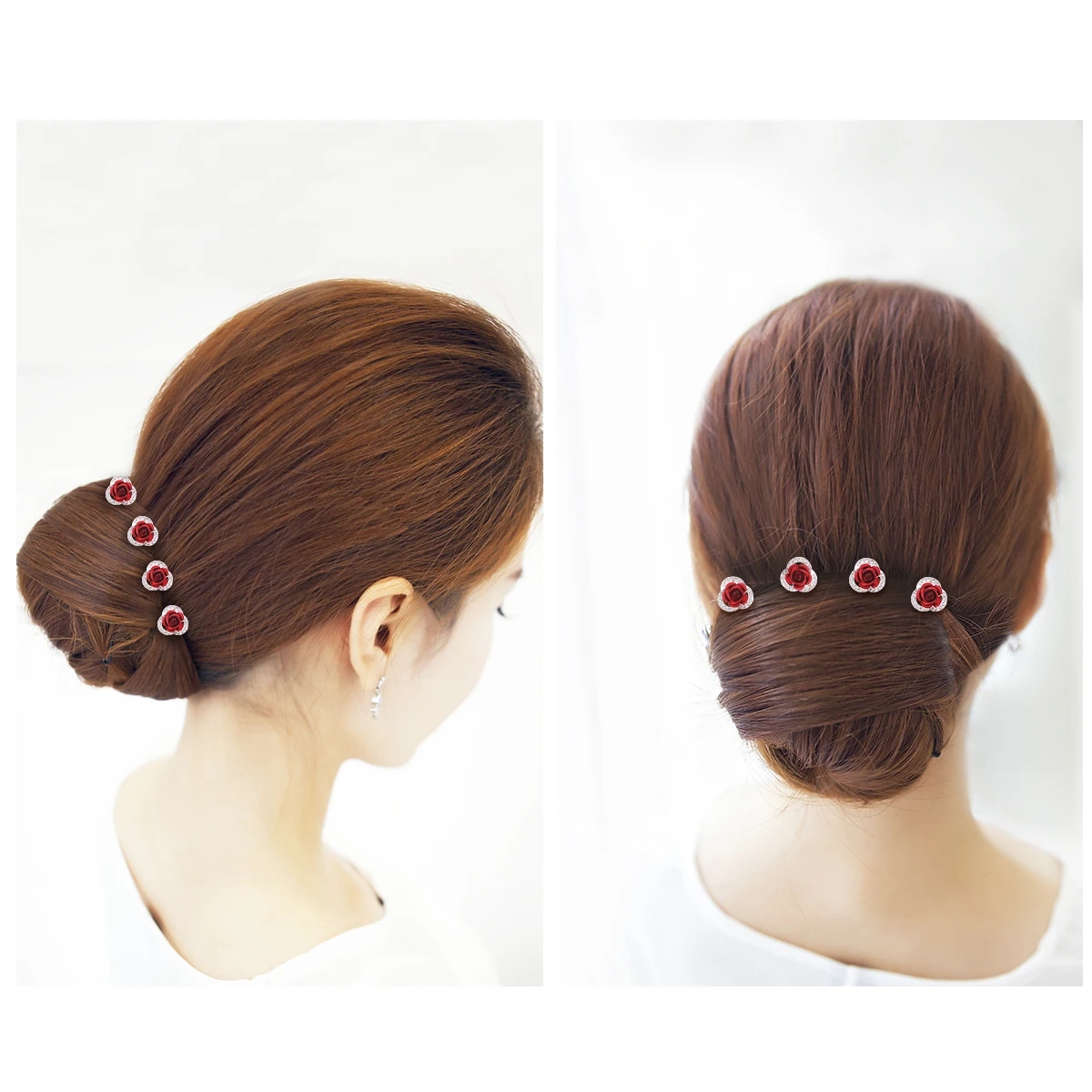 5Pairs Rose Flower Hairpin Clips Set Alloy Pearl Rhinestone Elegant Wedding Bridal Prom Party Accessory Rose Hair Pins