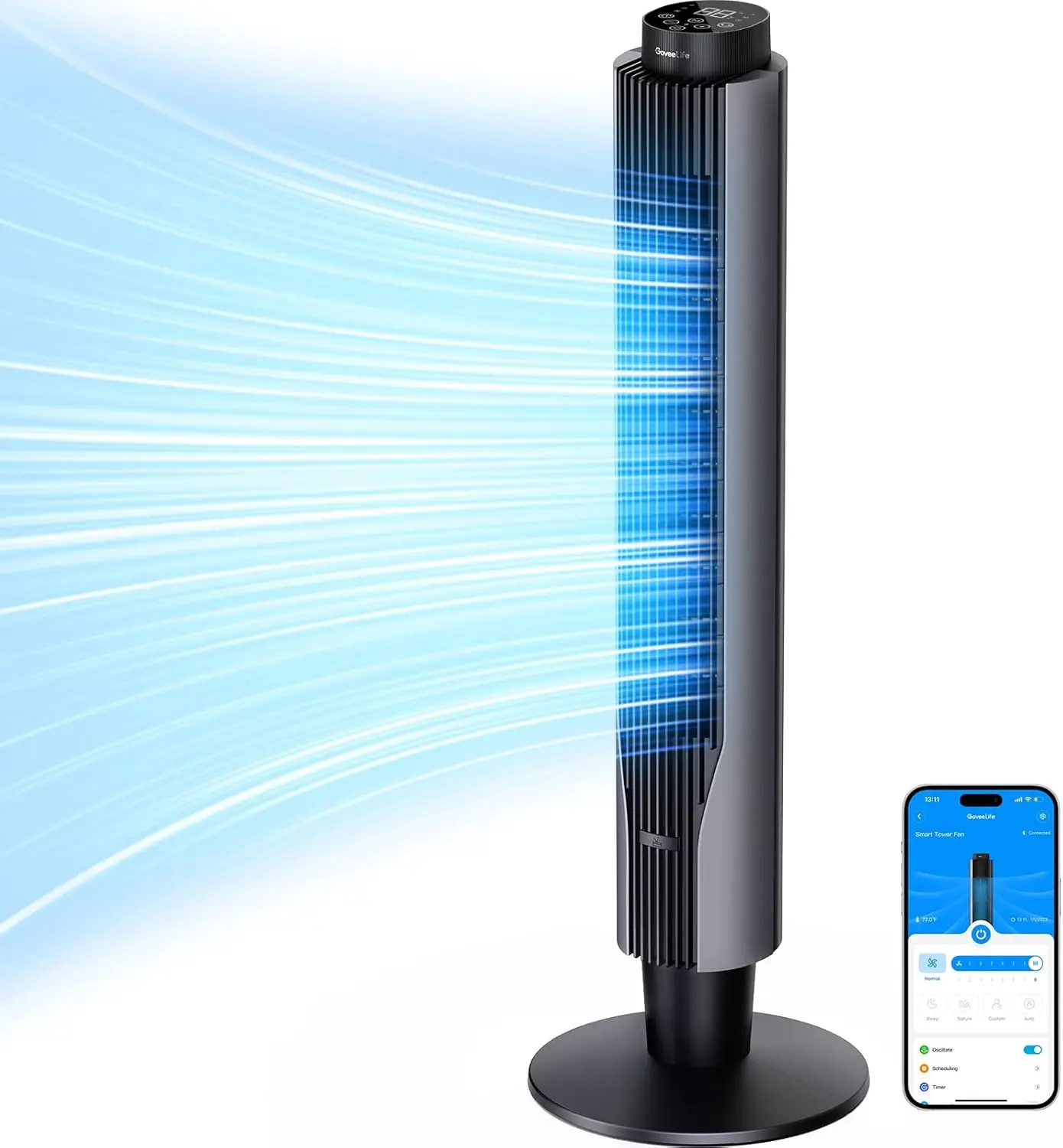 Smart Tower Fan 2023 Upgraded, 42 Inch WiFi with Aromatherapy and Temp Sensor, Oscillating 8 Speeds 4 Modes up to 25ft