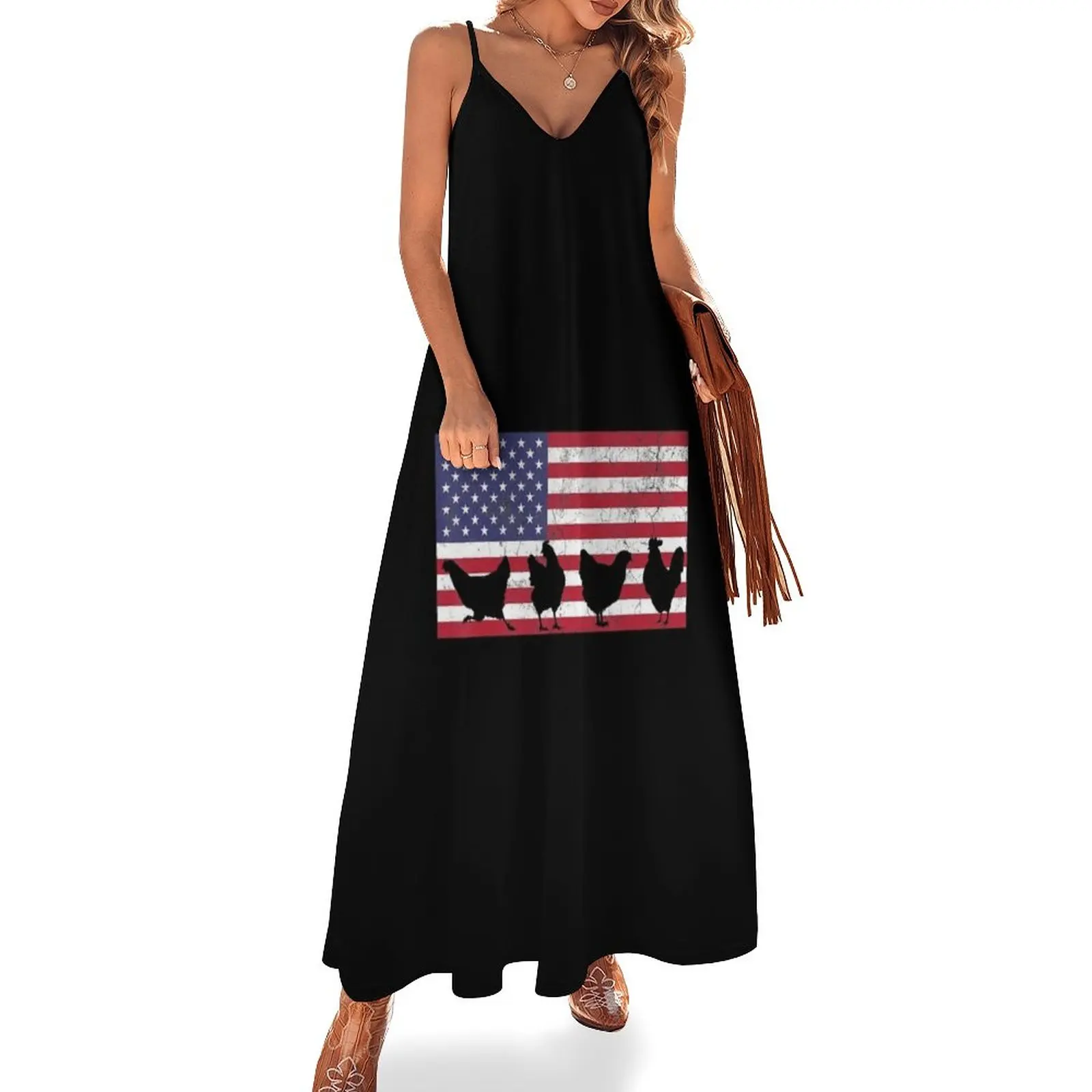 

American Flag Chicken Lover USA 4th Of July Animal Lover Sleeveless Dress Woman clothing Party dresses for women