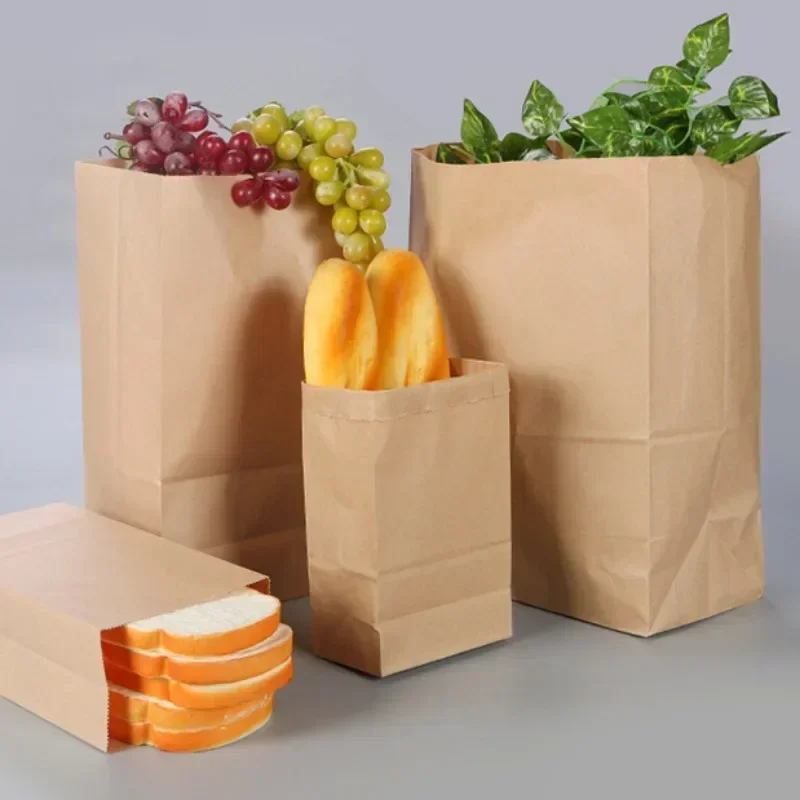 10/25pcs Brown Kraft Paper Bag Square Bottom Biscuit Candy Food Cookie Bread Snacks Grocery Packaging Bucket Gift Takeaway Bag