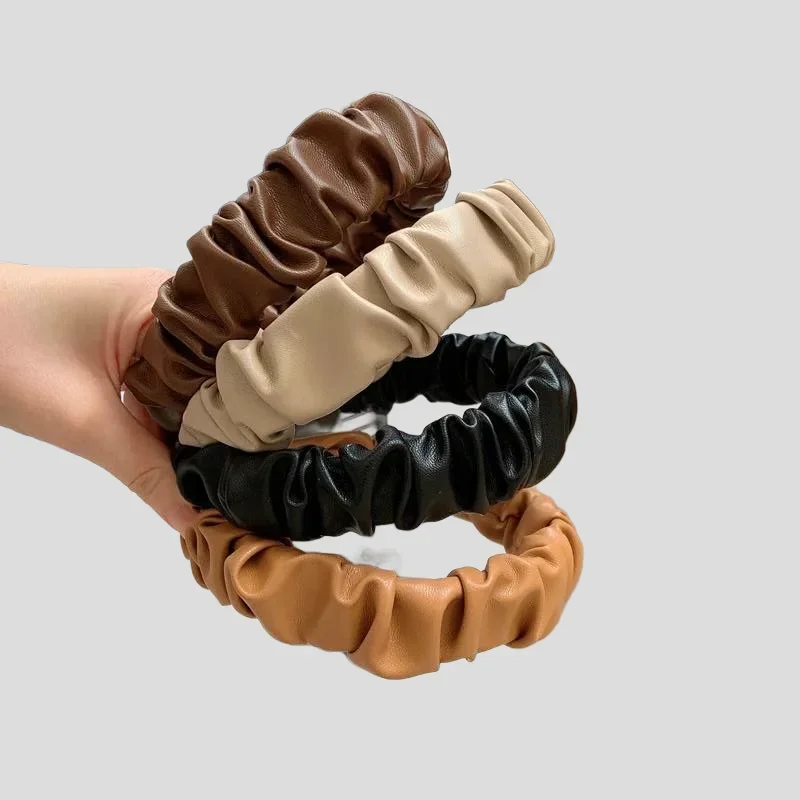 

Wide Folded PU Leather Headband Textured Designer Style Elegant Hair Hoop for Women's Formal Events
