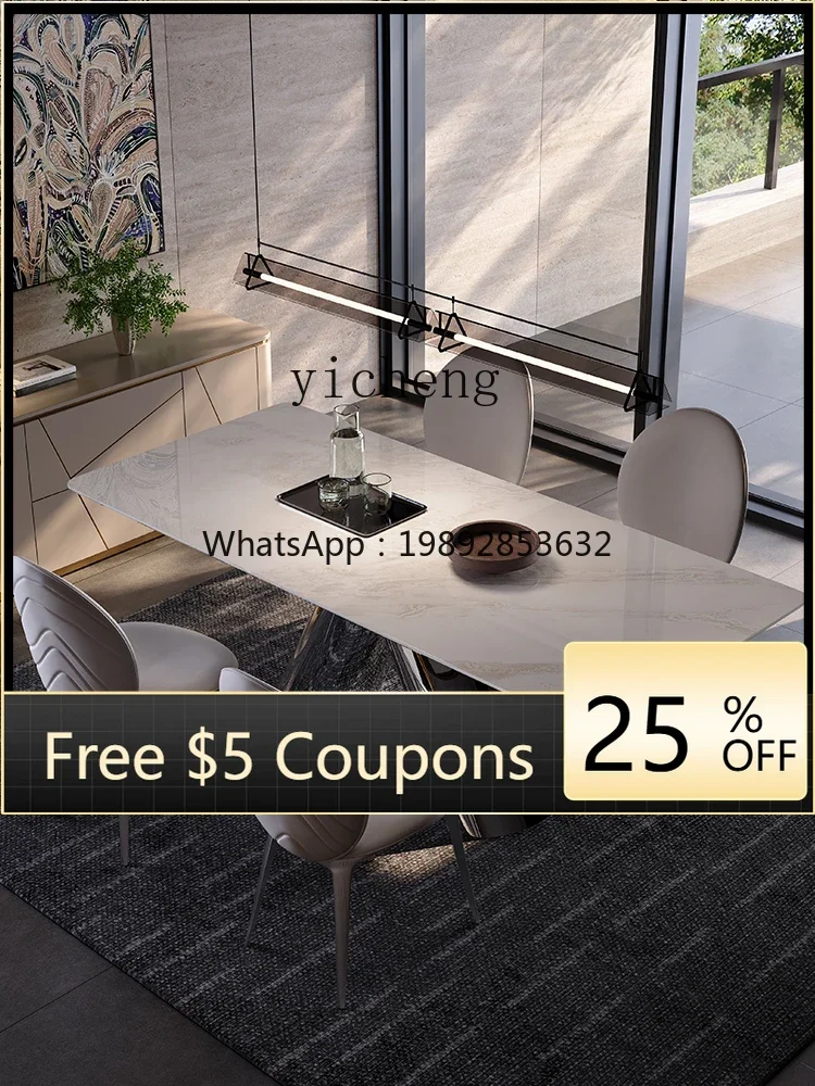 

AB natural luxury stone white dining table light luxury marble dining table high-end villa