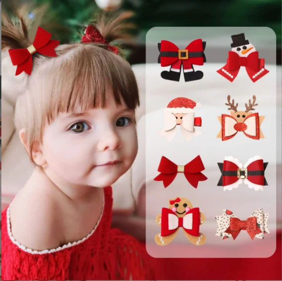 24pc/lot 2022 New Christmas Headband Red Color Glitter Hair Bows Nylon Headband for Girls Newborn Baby Hair Clips Xmas Headwear