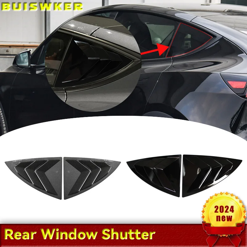 For Tesla Model Y 2019-2023 Car Rear Window Shutter Cover Trim Window Louver Side Vent ABS Gloss Black Auto Accessories