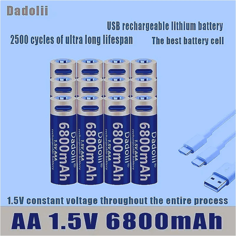

2025 Dadoli original USB rechargeable lithium-ion battery, 1.5V AA battery, 6800mAh/lithium-ion, toy, MP3 player, keyboard