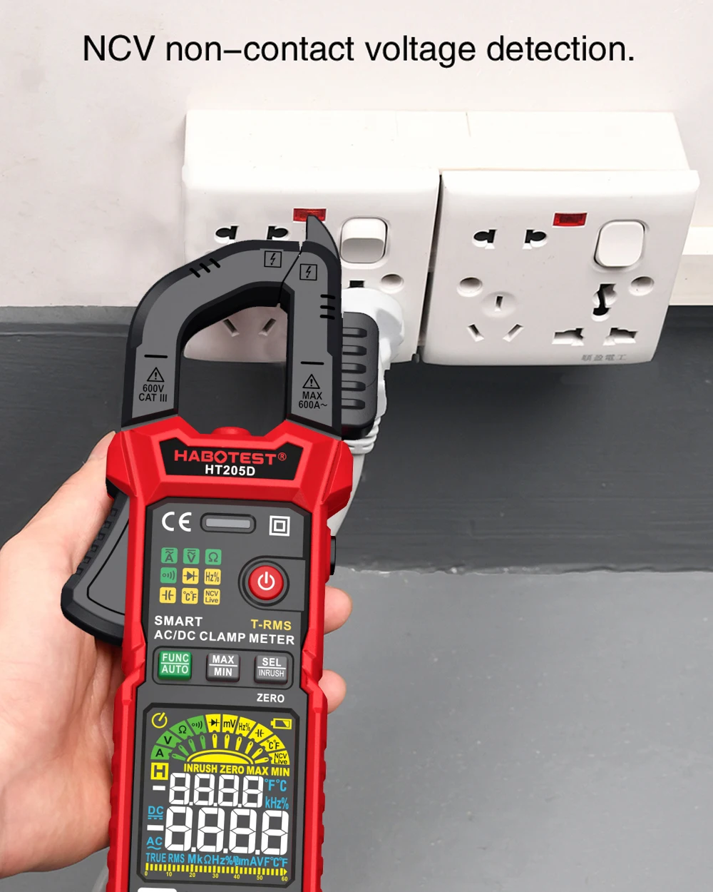 HT205D 6000 Counts Pengukur Arus Inrush Berkinerja Tinggi, Arus DC, Fungsi Zero, True RMS, Clamp Meter Digital Cerdas