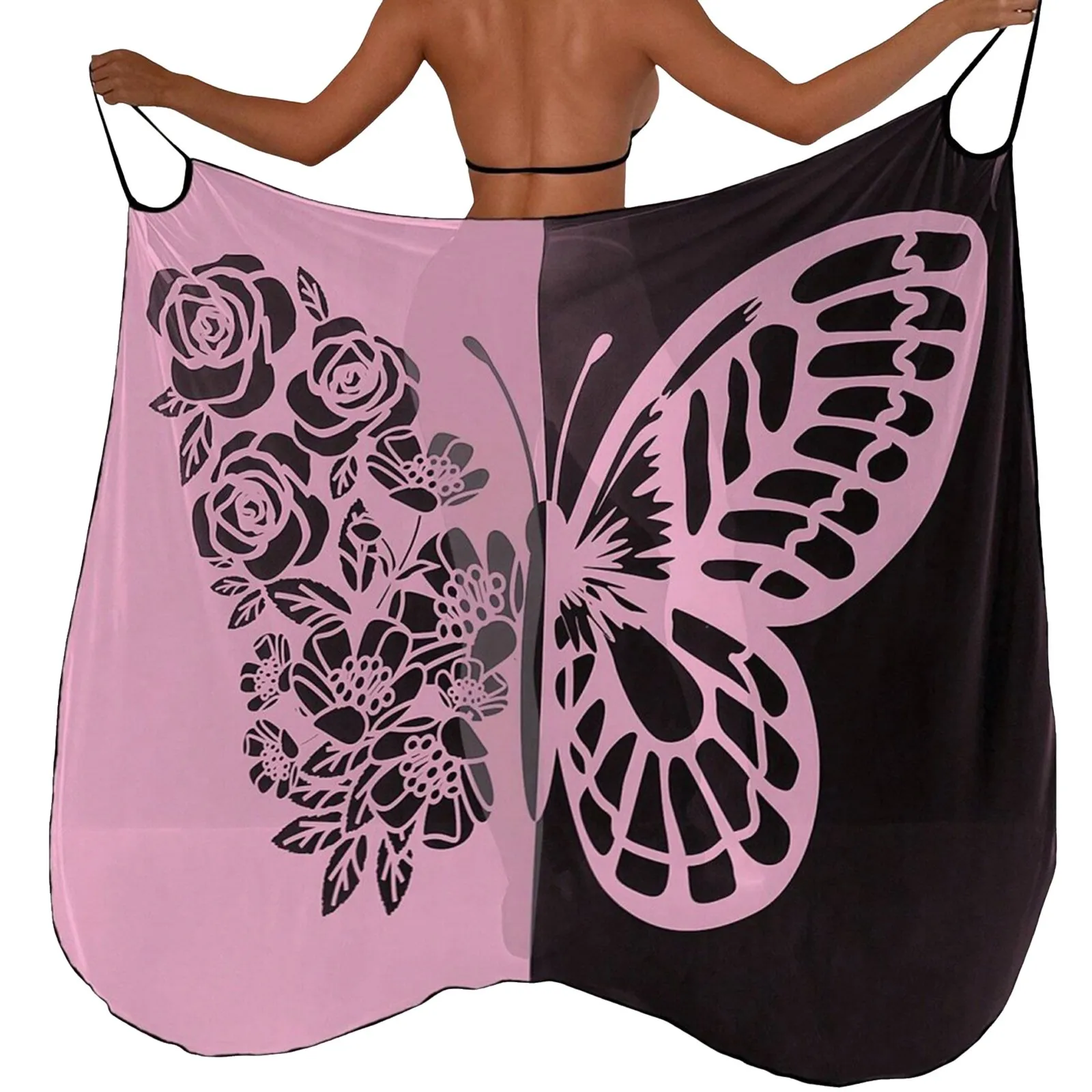 New Butterfly Print Beach Skirt Scarf Sexy Mesh Colored Multi Color Swimwear For Women Swimsuit Cover up Woman