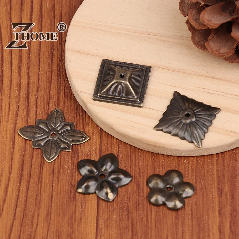 Caja de madera de 10 Uds., tapicería decorativa de latón antiguo para joyería, cofre, regalo, caja de vino, protectores, Hardware