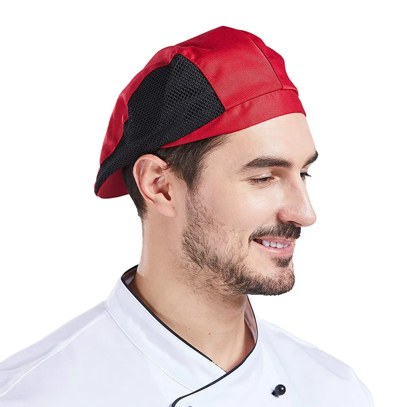 Breathable Chef Caps Cafe Bar Waiter Beret Restaurant Hotel Workwear Kitchen Cook Baking Cap Men Women Work Hats 56-58cm