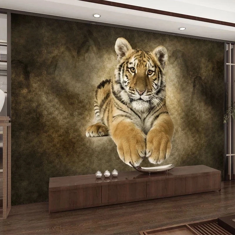 Custom Wallpaper 3D Retro Tiger Animal Mural Bedroom Classic Home Decor Living room TV background wall restaurant wall fabric 8d