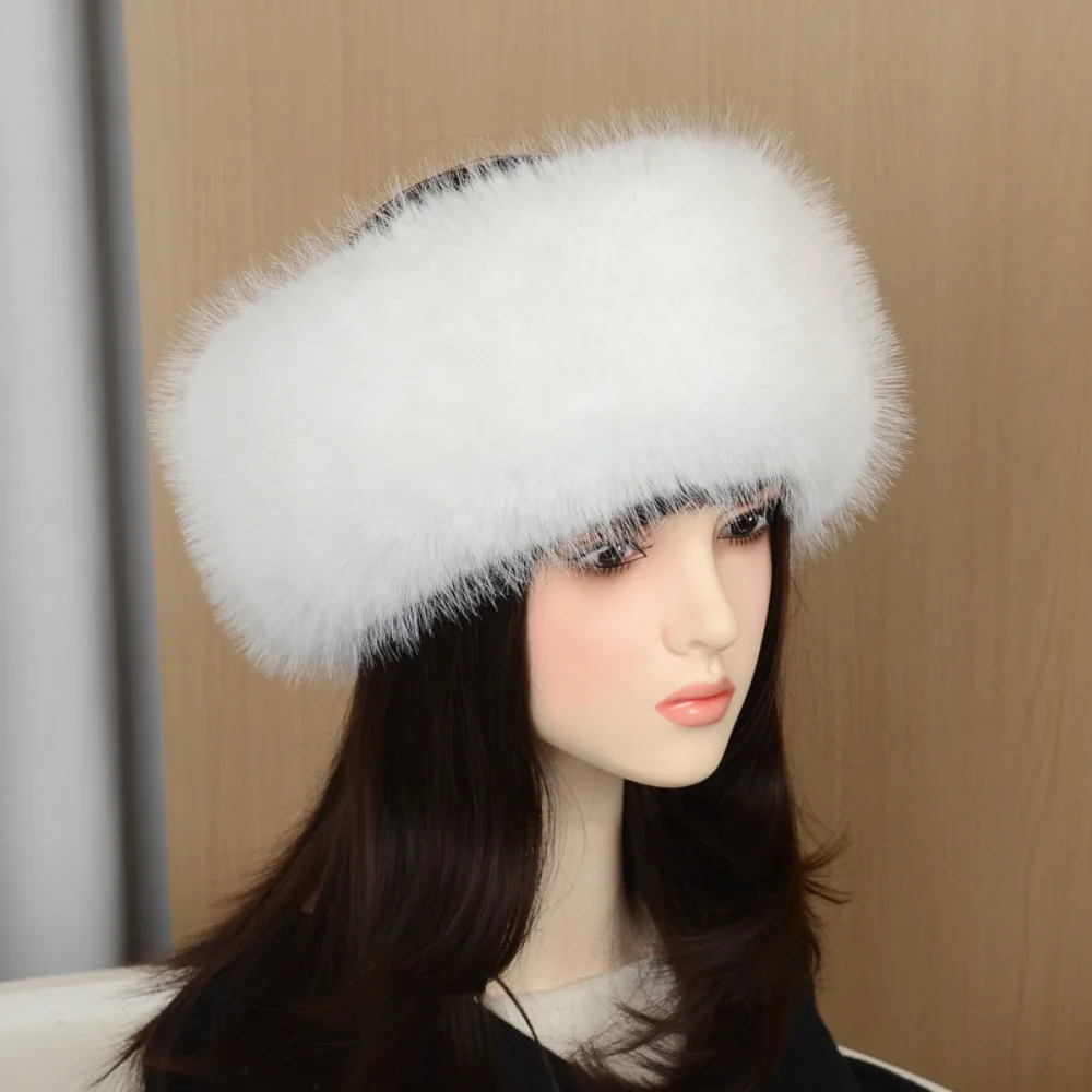 Travel Coldproof Faux Fur Headband Soft Solid Color Lady Warm Empty Hat Thickened Head Cover Fluffy Elastic Hair Bands Skiing