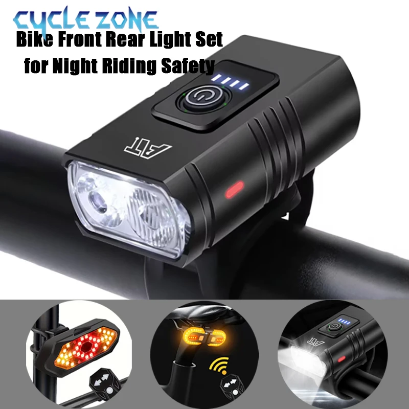 

Rechargeable Bike Front Rear Light Set T6 Bicycle Headlight Wireless Control Taillight for Bike Night Riding Front Rear Light