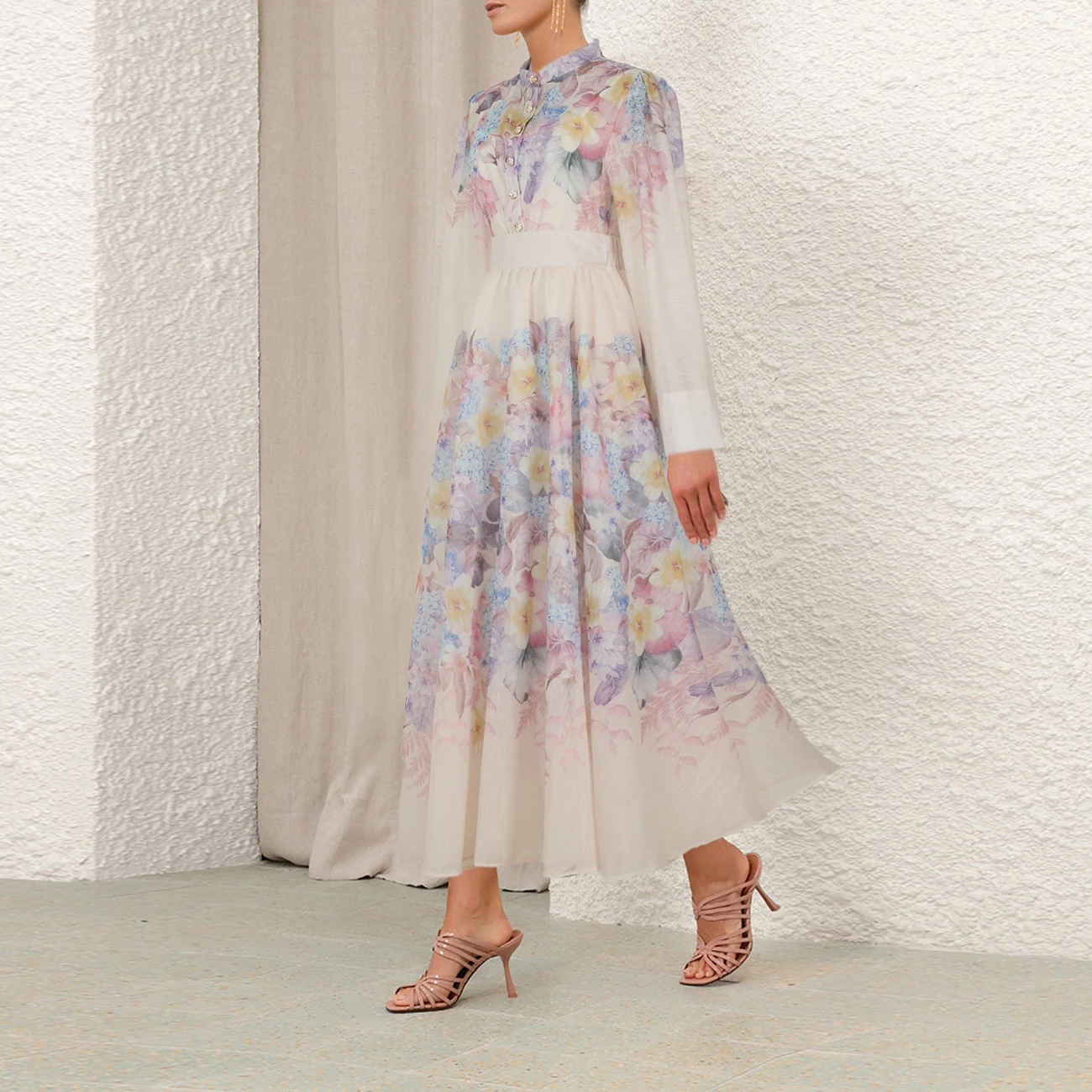 

Ele Long Sve Slim Fit Print Dr with Elastic Waist And Full Skirt Loose Sle Women's Summer Faion Dr