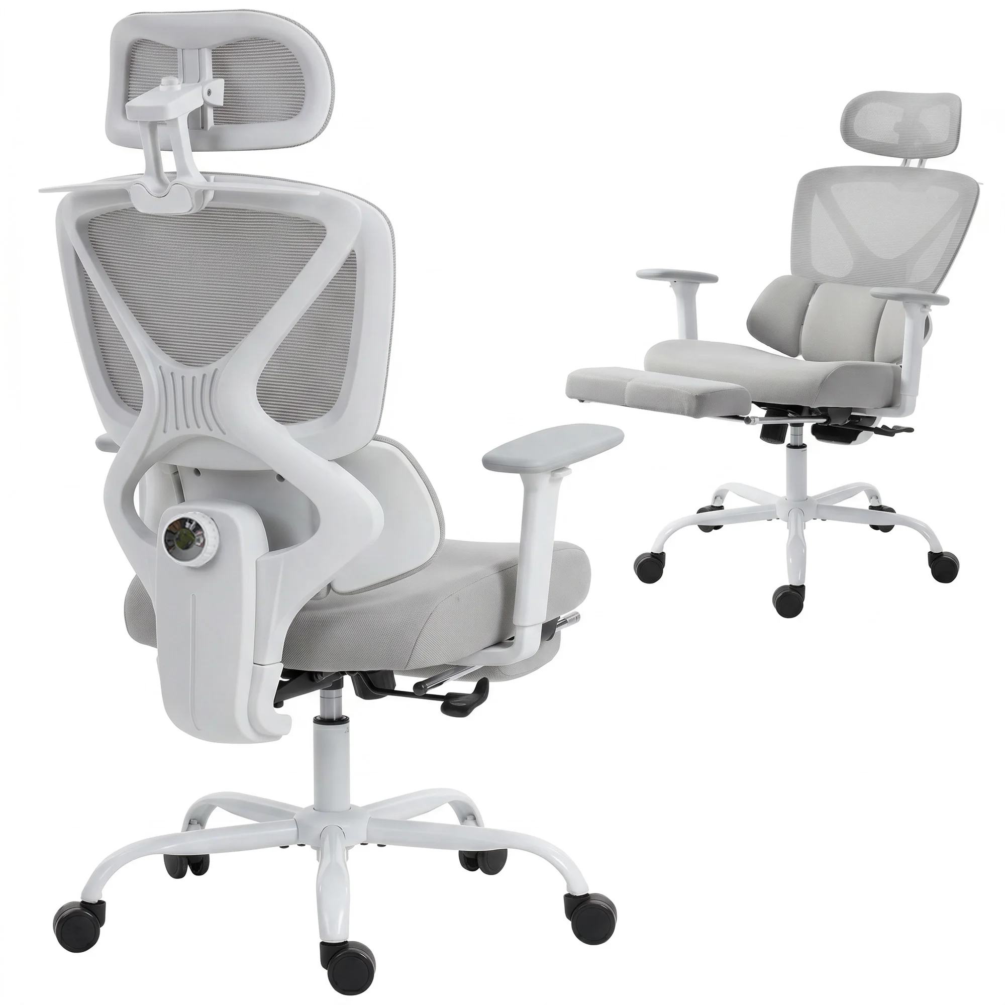 Chaise bureau ergonomique, fauteuil de bureau avec soutien lombaire dynamique adaptatif, 73x75x120-128cm, gris