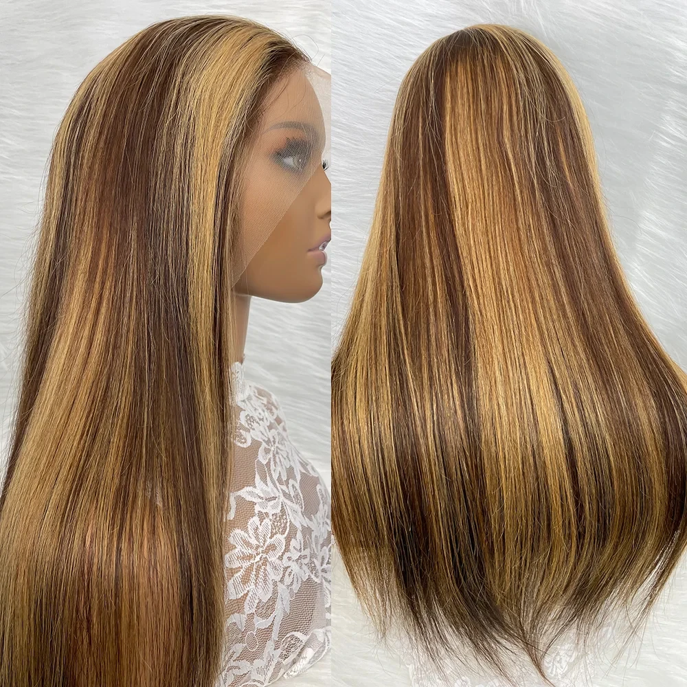 

Цветные парики из натуральных волос Honey Blonde P4/27, предварительно проработанные, с HD-кружевной передней частью 13x4, прямые, бразильские, для женщин.