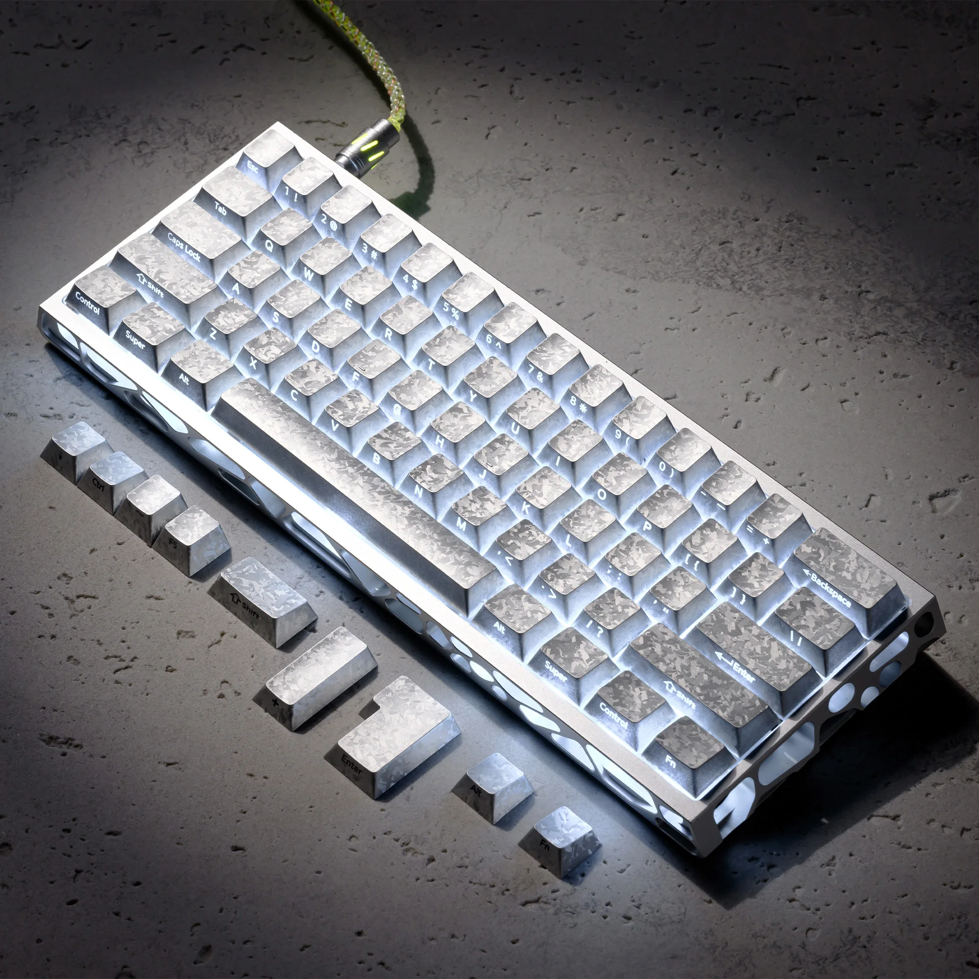 XVX Silver Carbon Keycaps Metallic Silver Powder Cherry Profile Side-Print Shine-Through Carbon Fiber Texture PC Keycaps 119-key view 5
