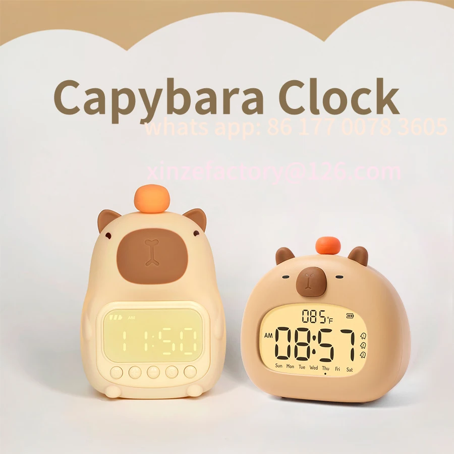 

Customizable Capybara LED Alarm Clock Digital Rechargeable Multi-functional Timer Dimmable BedsideTable LampUSB Charge Kids Gift