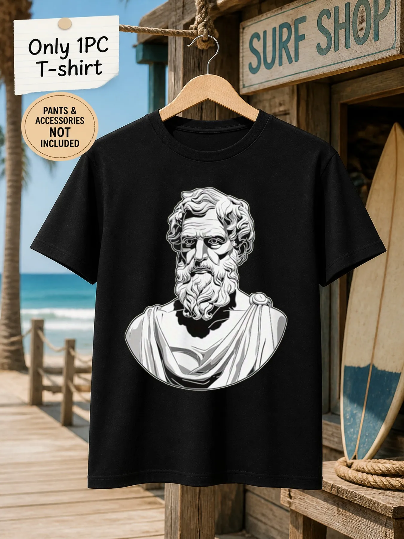 1pc Men'S Graphic T-Shirt Ancient Greek Philosopher Bust Print Short Sleeve Crew Neck [Solely 1pc T-SHIRT]