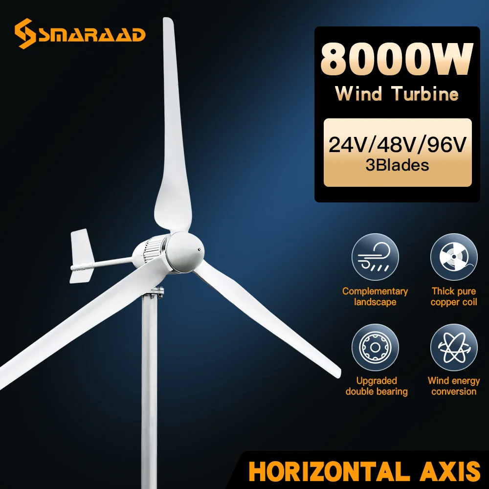 Poland\'s More Powerful 8KW Horizontal Wind Turbine 48v 96v Low Speed More Efficient Low Noise