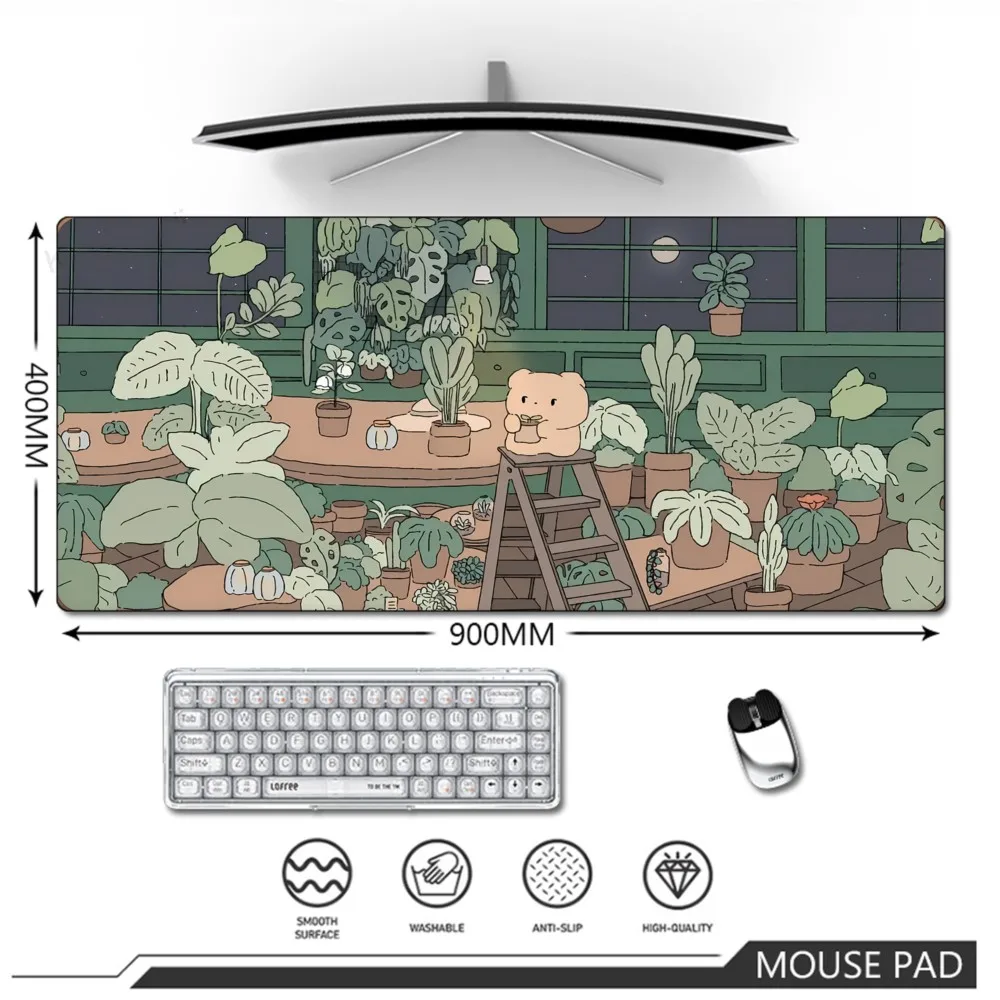 

Green Plant Mouse Pad Grande Mousepad Game Mouse Mat Office Rubber Mausepad Desk Mat Gaming Pc Accessories Keyboard Pads 70x30cm