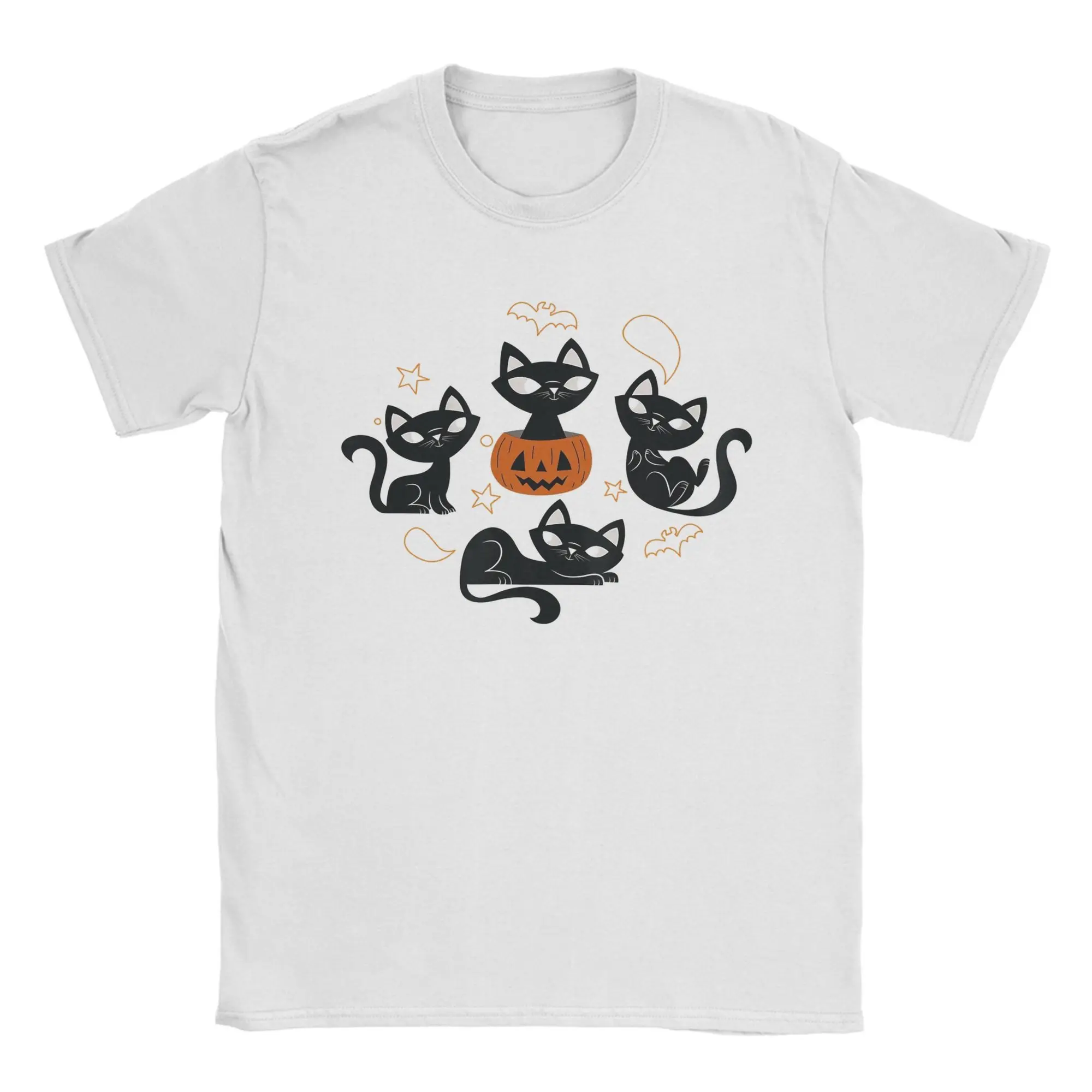 

Men Cute Retro Black Cats Fall Halloween T Shirt Pure Cotton Clothes Hipster Short Sleeve O Neck Tees Summer T-Shirts