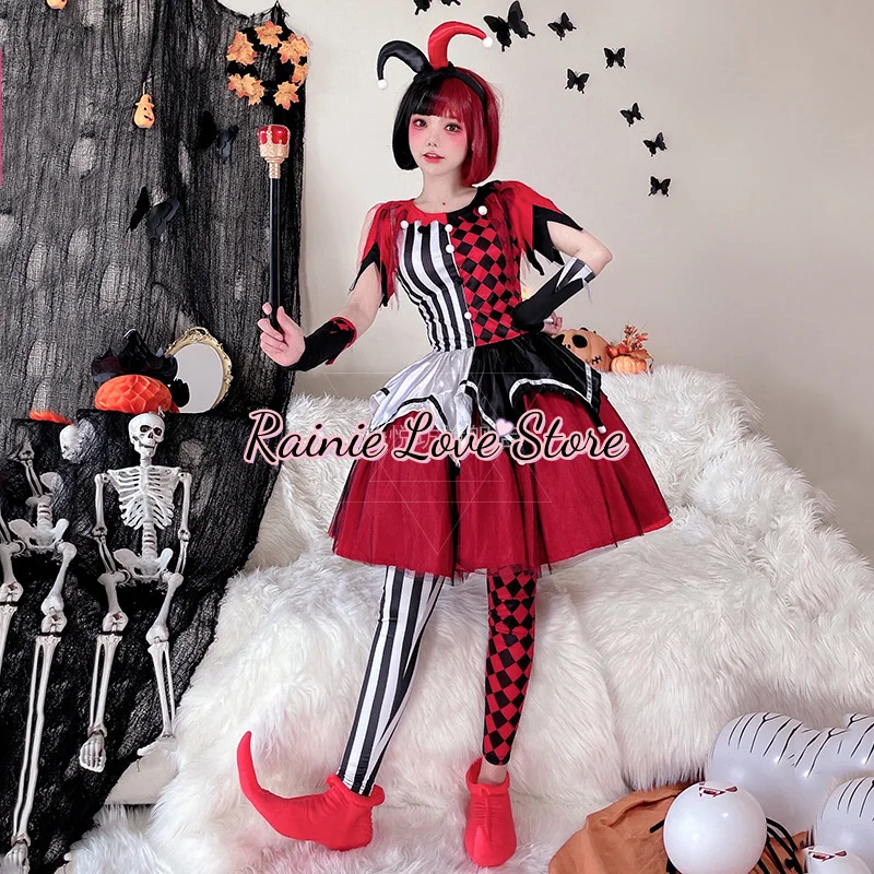 Halloween Clown Cosplay Dress Lolita Dresses Spoof Circus Clowns Cosplay Christmas Carnival Performance Outfits Men Women