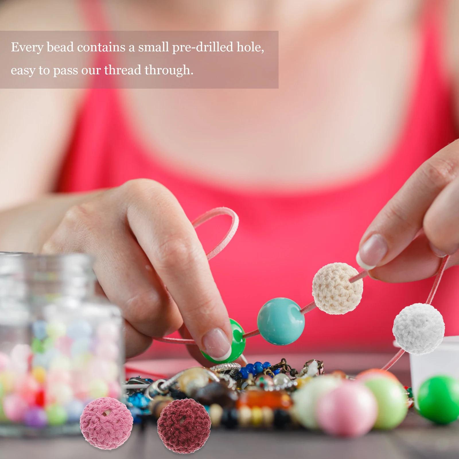 

32 Pcs Yarn Ball Accessories Bracelet Making Supplies Beads Necklace Round Crochet Jewelry Cover Jewellery