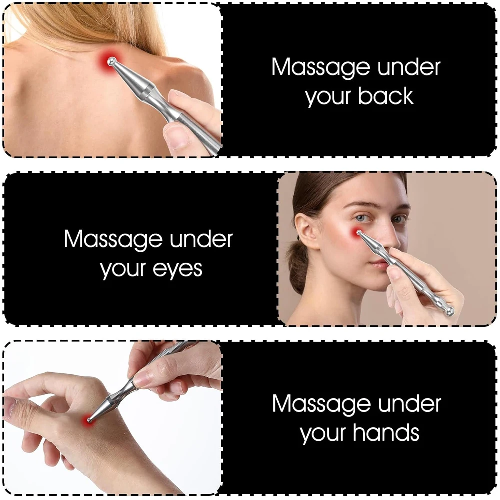 ปากกาฝังเข็มสแตนเลสนวดเนื้อเยื่อลึก Dual HEAD นวดกดจุดบนใบหน้า Acupressure Bar สําหรับ Body Meridian บรรเทาอาการปวด