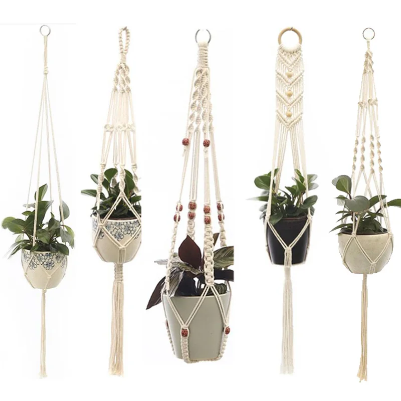 100% Handmade Macrame Plant Hanger Flower Pot Baskets Hanging Net Cotton for Home Wall Decoration Vertical Garden Tools