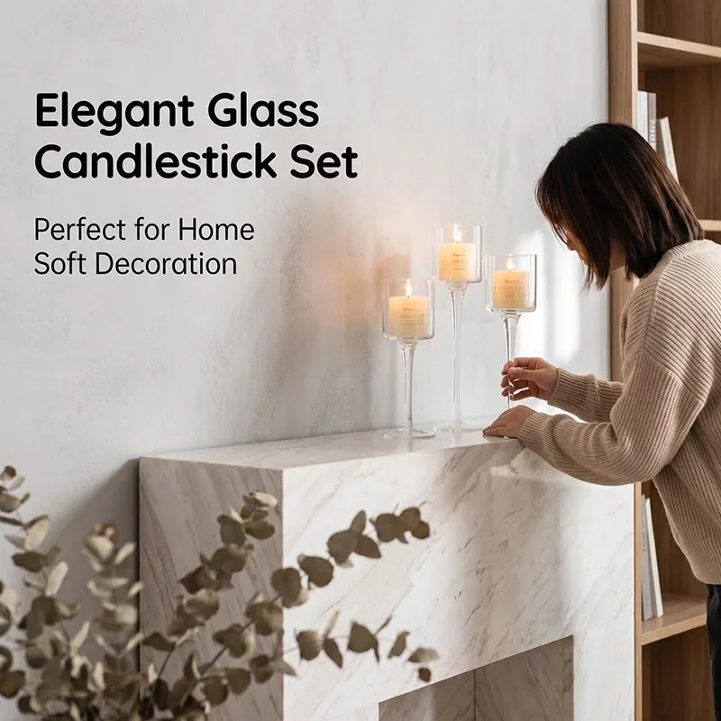 Glass Candle Holders, Tall Electroplated Votive Candle Cups, Glass Candlestick, Luxury Table Centerpiece for Wedding Party Decor