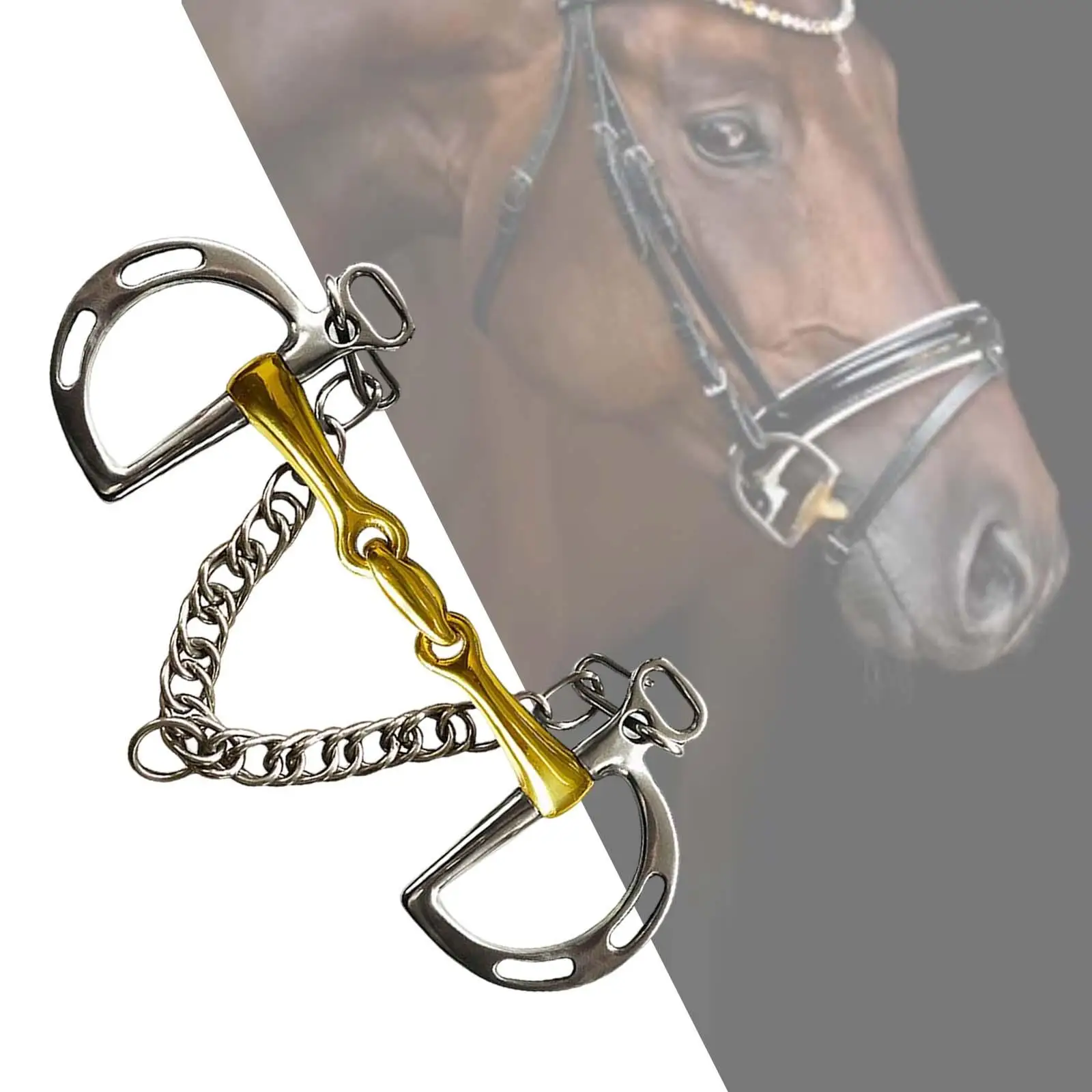 horse Bit, Copper Mouth with Curb Hooks Chain Harness, Cheek