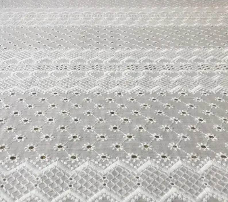 Vintage Cotton Embroidery Lace Fabric With Heart Shape and Eyelet Floral By The Yard 53" Wide view 4