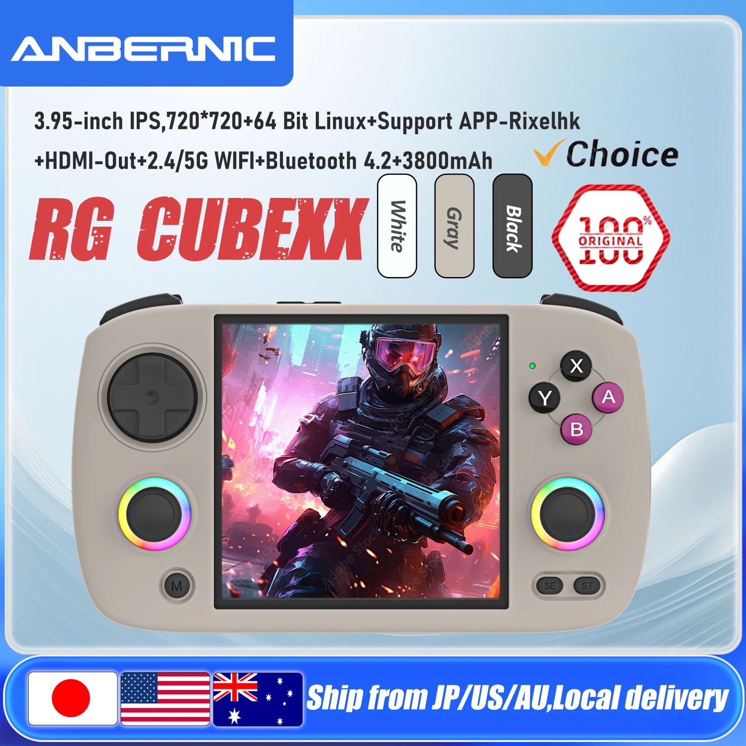 ANBERNIC RG CubeXX وحدة تحكم ألعاب محمولة 3.95 بوصة IPS شاشة 64 بت نظام لينكس يدعم 5G WiFi Bluetooth TV HD Out RGCUBEXX