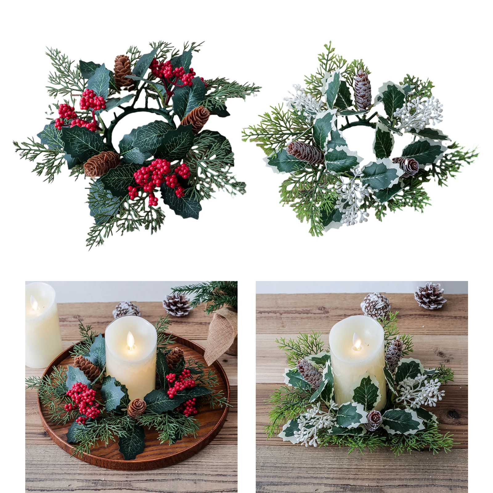 Candle Holder Wreath Garland Candle Holder Artificial Flower Christmas Candle Garland for Thanksgiving Halloween Decor Ornament