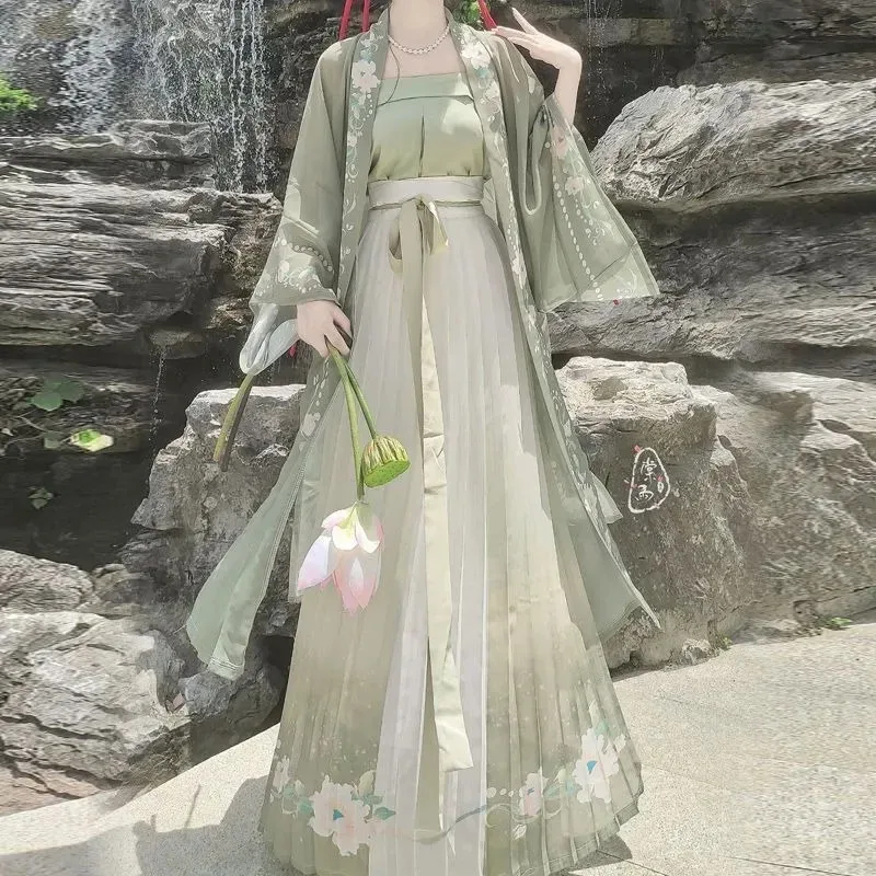 

Hanfu Women Chinese Traditional Dress Cosplay Costume Old Song Dynasty Hanfu Dress Spring Summer 3pcs Green Sets Plus Size