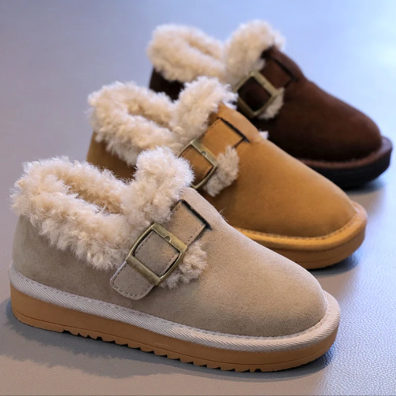 New Kids Flat Shoes Fashion Korean Style Furry Children Winter Cotton Shoes Causal Versatile Girls Outdoor Plush Shoes Hook Loop