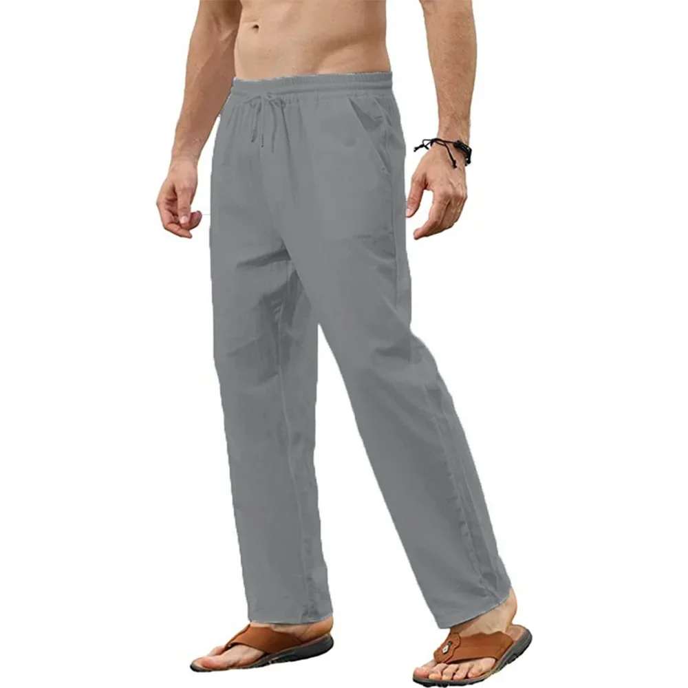 2025 New Men's Beach Pants Joggers Streetwear Cotton Linen Sweatpants Casual Pants Hawaiian Vacation Loose Summer Long