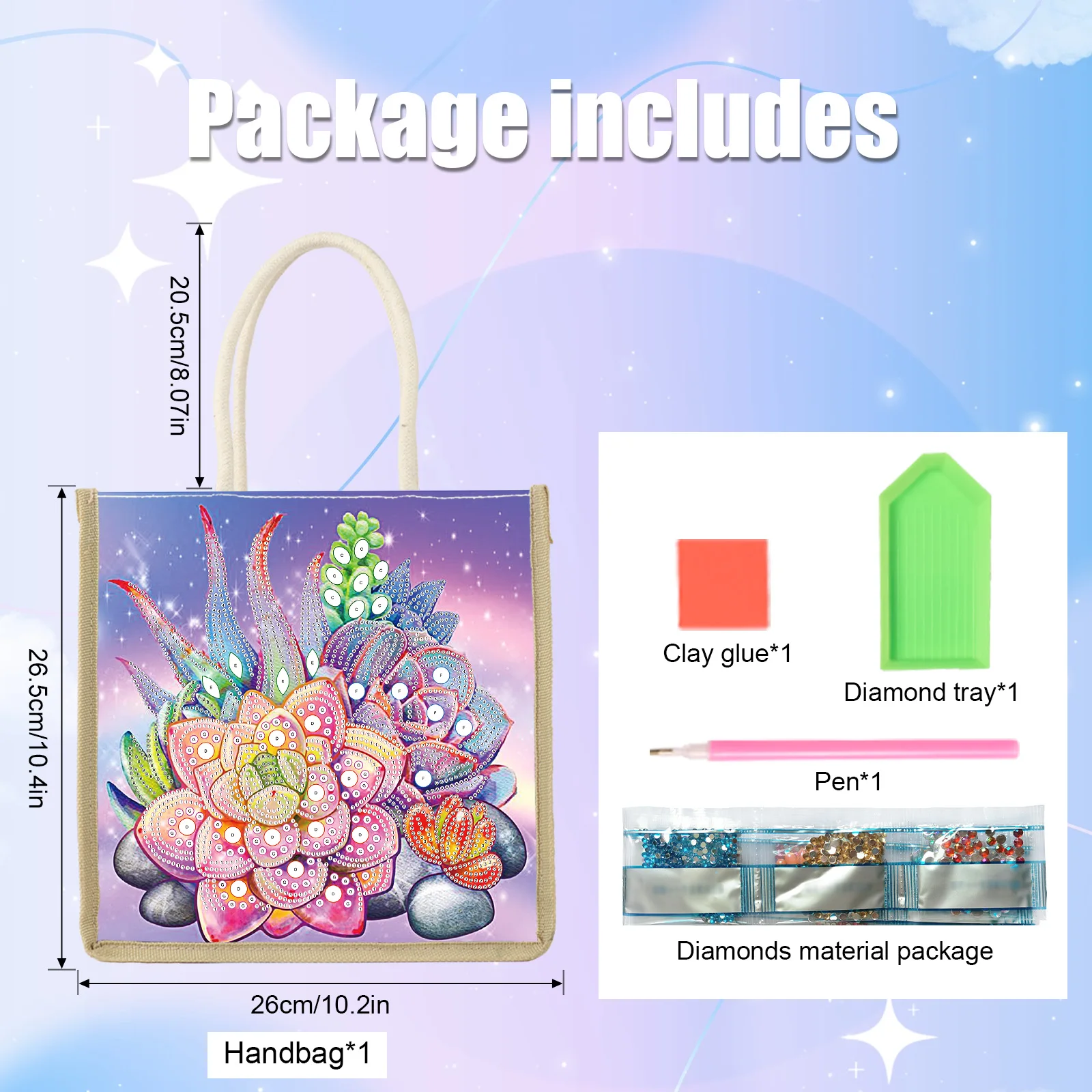 Diamond Art Painting Handbag Kits,Colorful plants Special Shape Diamond Canvas Art Bag Shopping Storage Bag Craft Handmade Gift