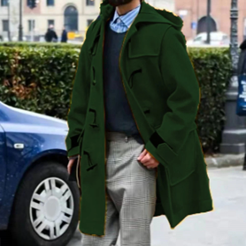 

Men's Thickened Woolen Coat Buckle Hooded Jacket Classic Trench Design Suitable for Daily Office Dating and Travel