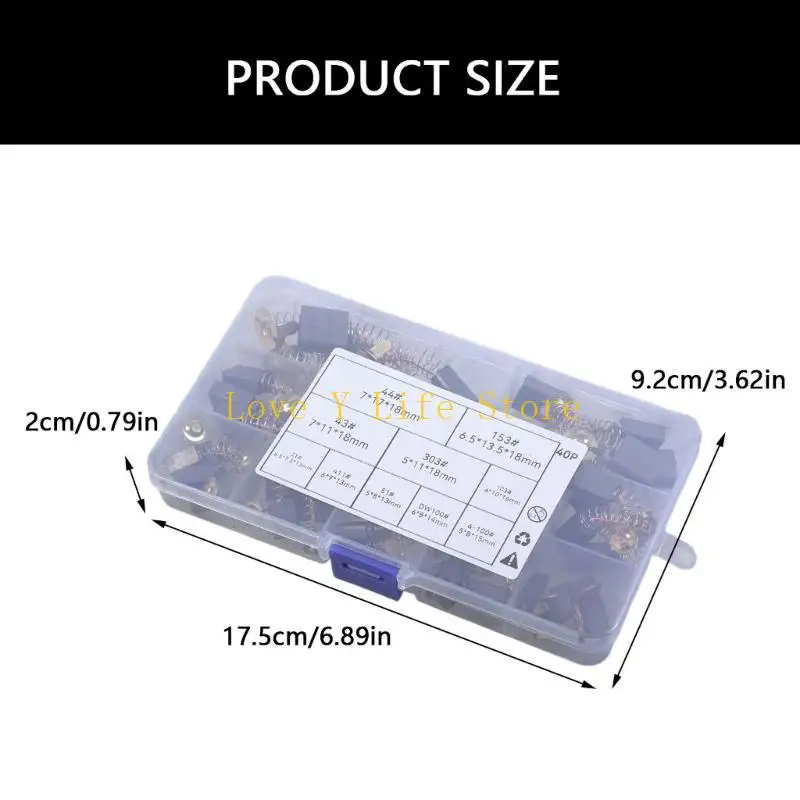 L74C 40Pcs/set Electric Motor Carbon Brushes 10 Different Sizes for Replacement