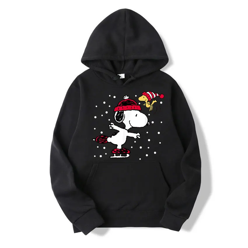 Snoopy and Woodstock Skate Holiday Hoodie Cartoon Fashion Couple Oversized Sweatshirt Tops Spring Autumn Pullover