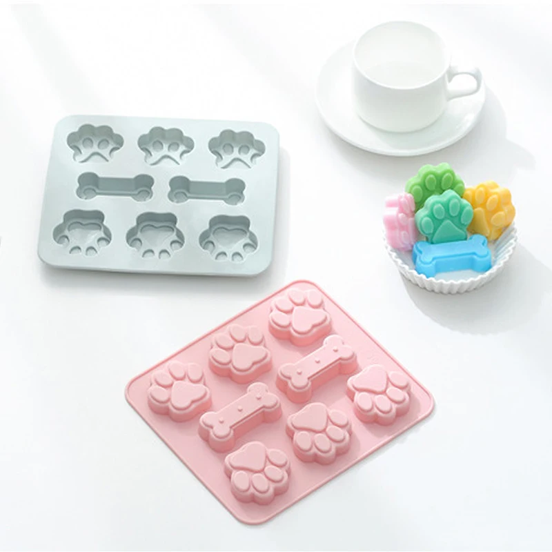 8-Piece Cat Paw Bone Cake Chocolate Silicone Mold Microwave Baking Ice Tray Mold Pudding Jelly Mold