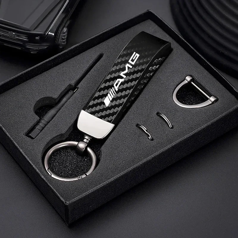 Car Carbon Fiber Keychain Zinc Alloy Keyrings Accessories For Mercedes Benz AMG GLC W203 W206 W205 W211 W212 W201 W210 W168 W220