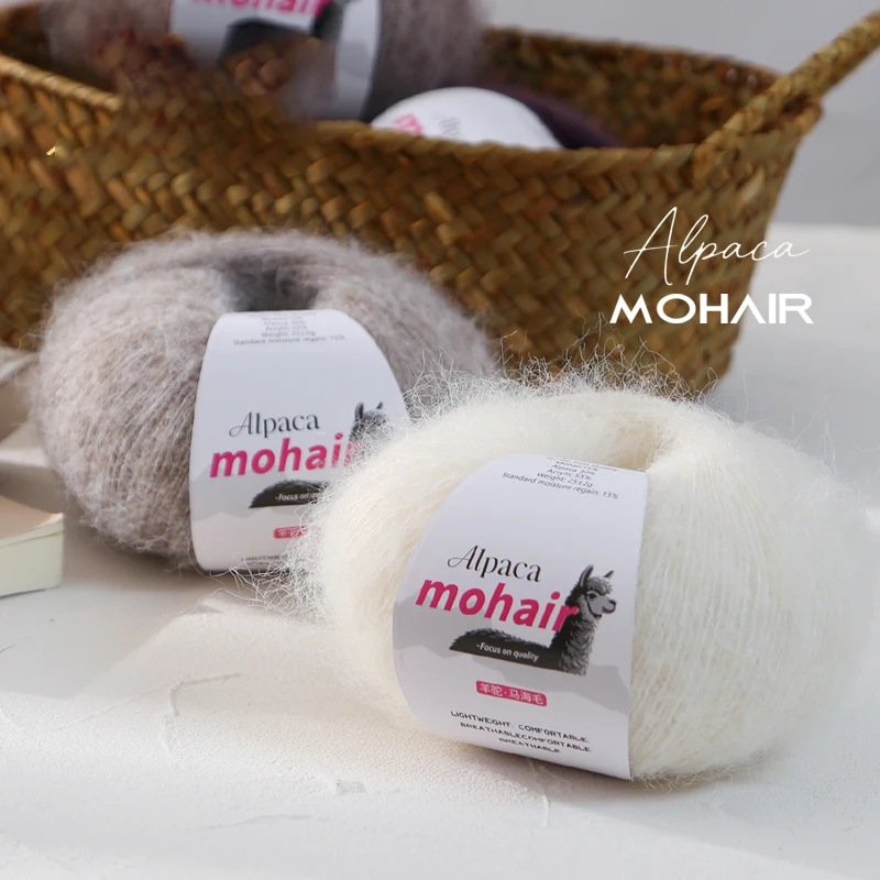 8-teiliges Set Langhaariges Alpaka-Mohair-Garn - 25g pro Strang, Insgesamt 200g, Verschiedene Farben Erhältlich, Mehrfarbiges Strickgarn, Häkelgarn, Geeignet für Stricken von Pullovern, Handschuhen, Haarbändern und Verschiedenen Handarbeiten – Detail 5