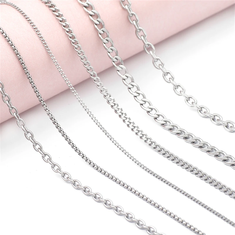 1M Stainless Steel Multi-Sizes Simple Dainty Fashion Link Tail Chain for Necklace Bracelet DIY Jewelry Making Handmade Accessory