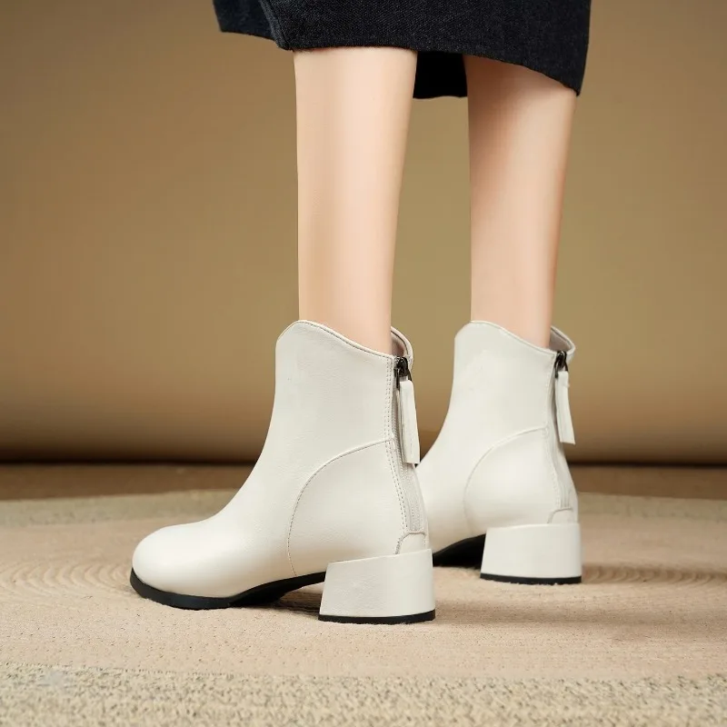 المرأة حذاء من الجلد كعب مكتنز أحذية بوت قصيرة المألوف 2026 الشتاء المرأة أحذية بولي يوريثان مكتب اليومي المرأة أحذية عالية الكعب 35-42 #6